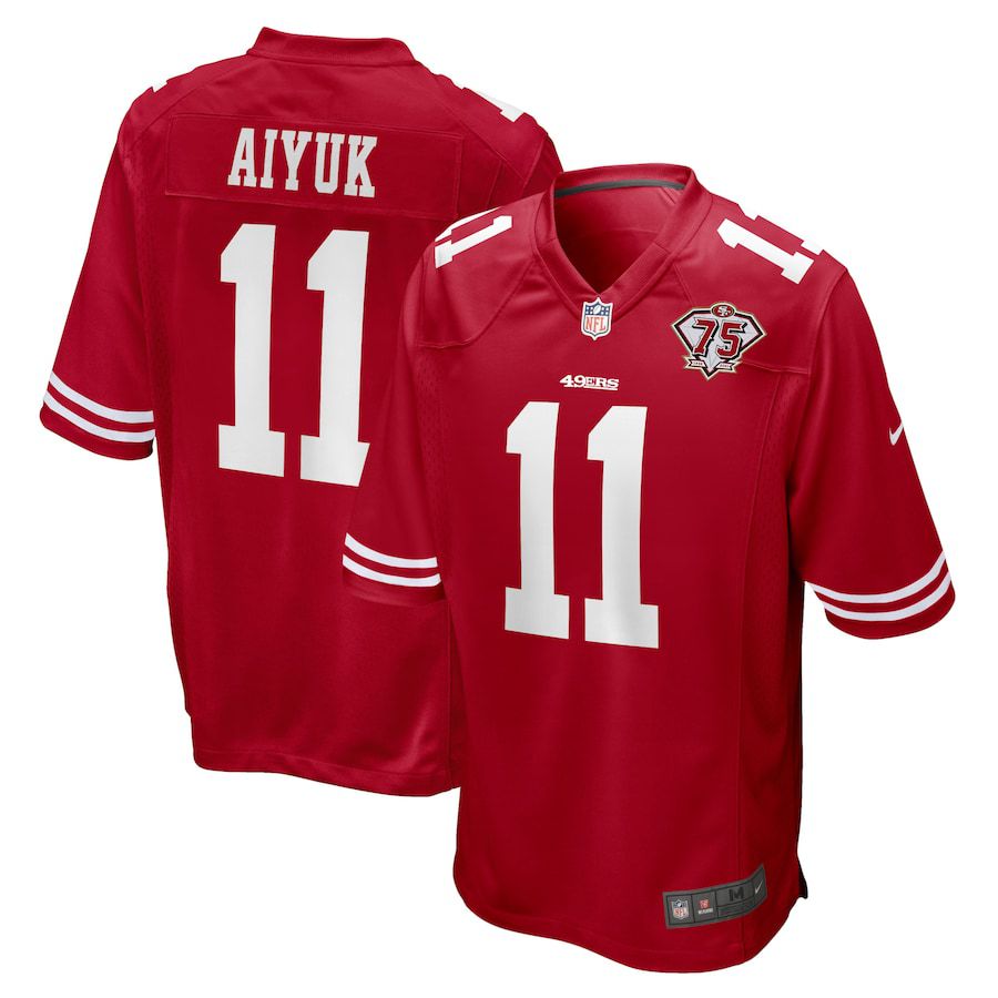 Men San Francisco 49ers 11 Brandon Aiyuk Nike Scarlet 75th Anniversary Player Game NFL Jersey